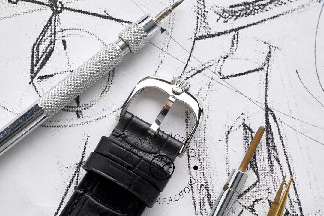 Rolex Cellini Dual Time 50529 Silver Sunburst Dial Brown Leather Strap 39mm Mens Replica Watch