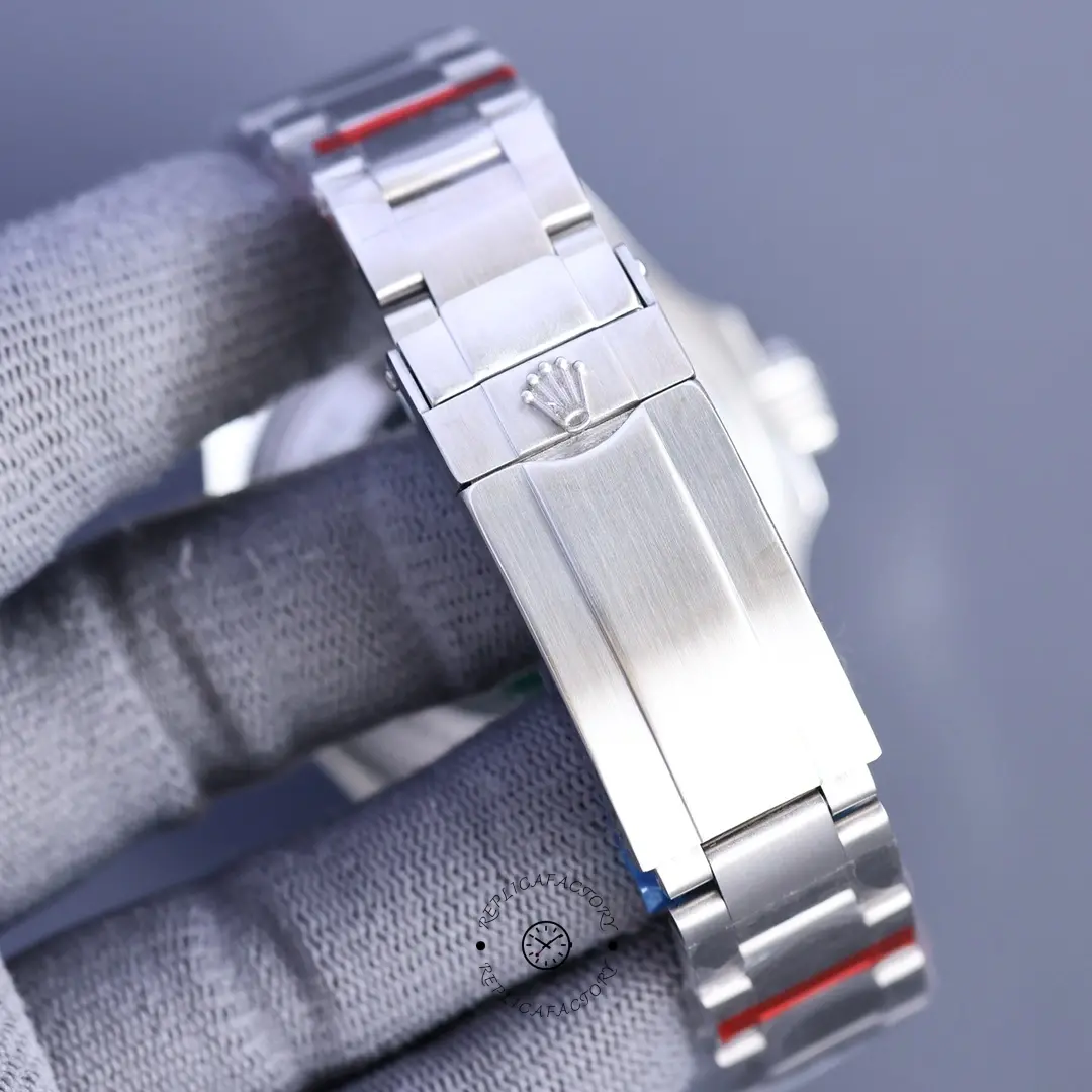 Rolex Sea-Dweller Deepsea 116660, product view on glove showing stainless steel Oyster clasp.