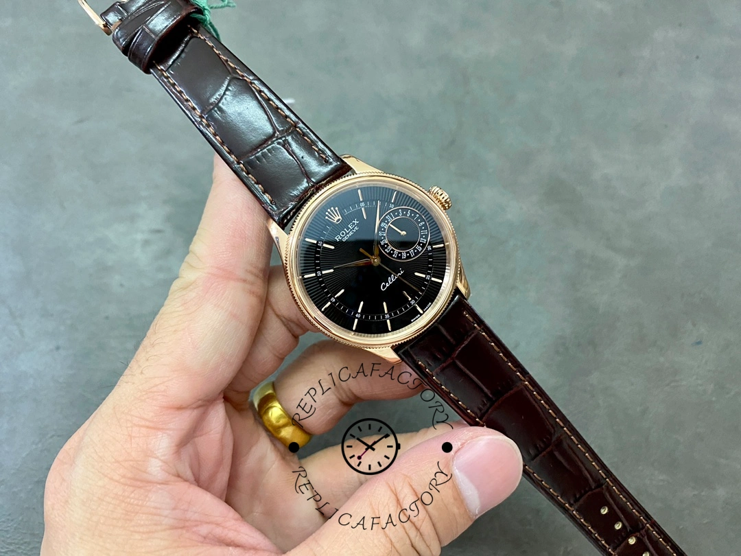 Rolex Cellini Date 50515 Brown Leather Black Index Dial 39mm Mens Replica Watch