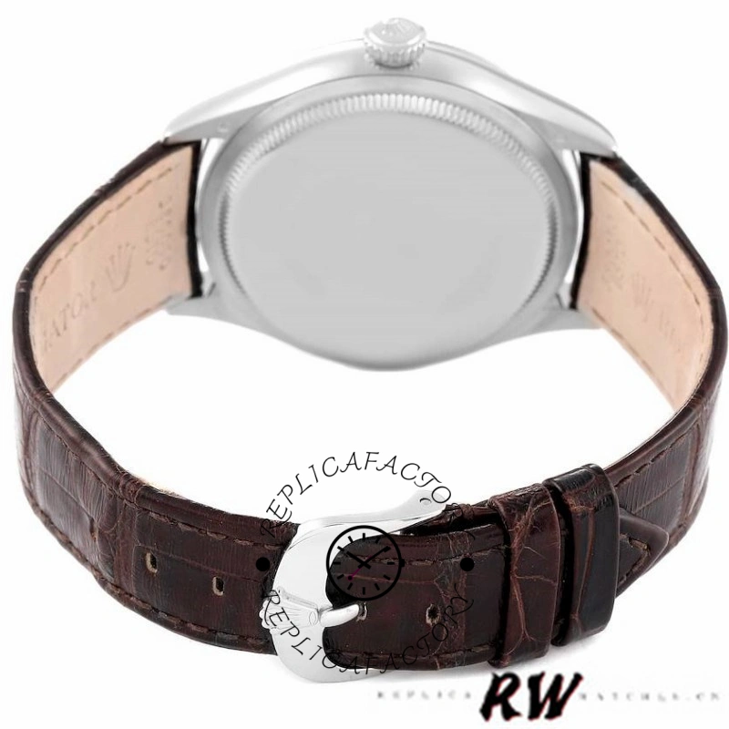 Rolex Cellini Time 50509 Brown Leather Strap Black Dial 39mm Mens Replica Watch