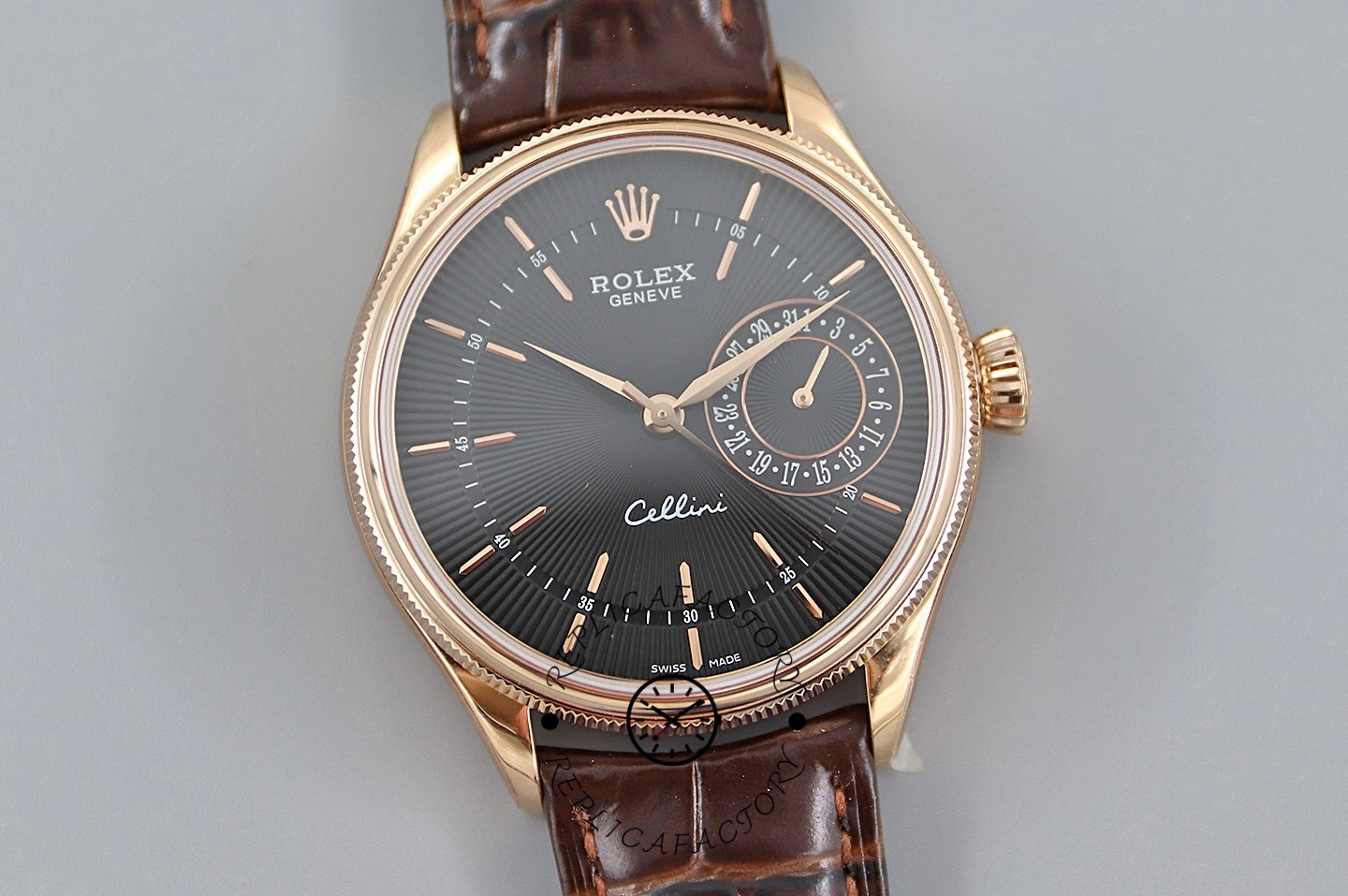 Rolex Cellini Date 50515 Brown Leather Black Index Dial 39mm Mens Replica Watch