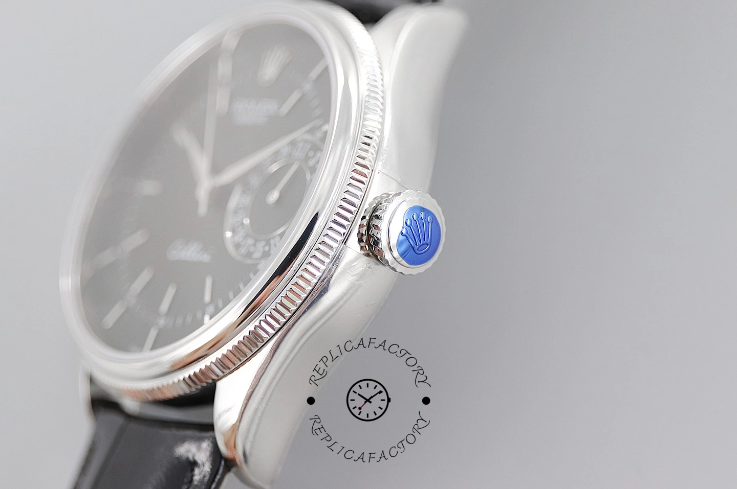 Rolex Cellini Date 50519 Black Leather Black Dial 39mm Mens Replica Watch