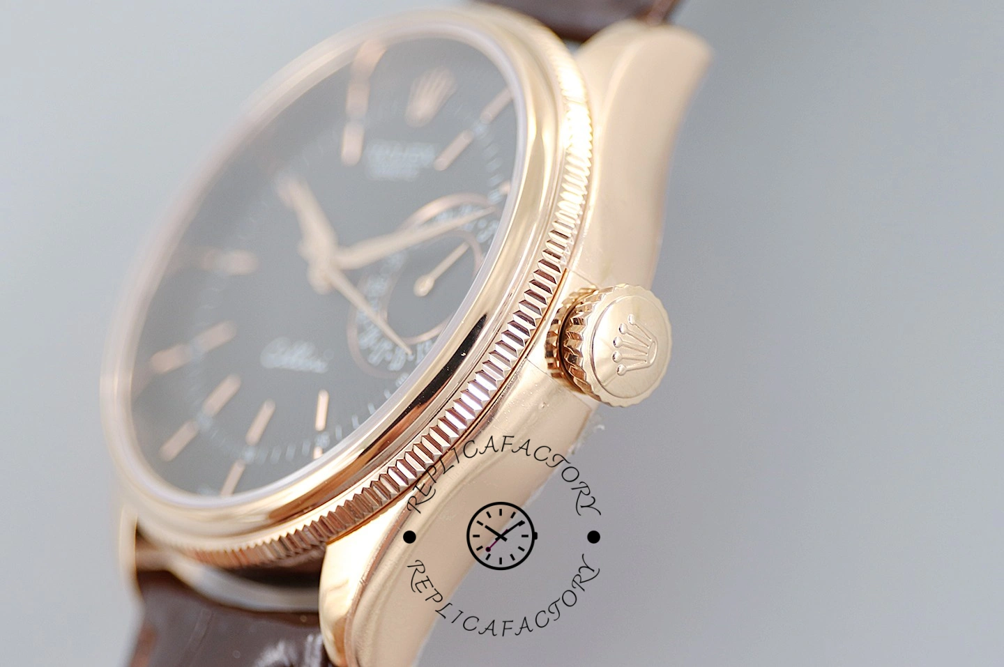 Rolex Cellini Date 50515 Brown Leather Black Index Dial 39mm Mens Replica Watch