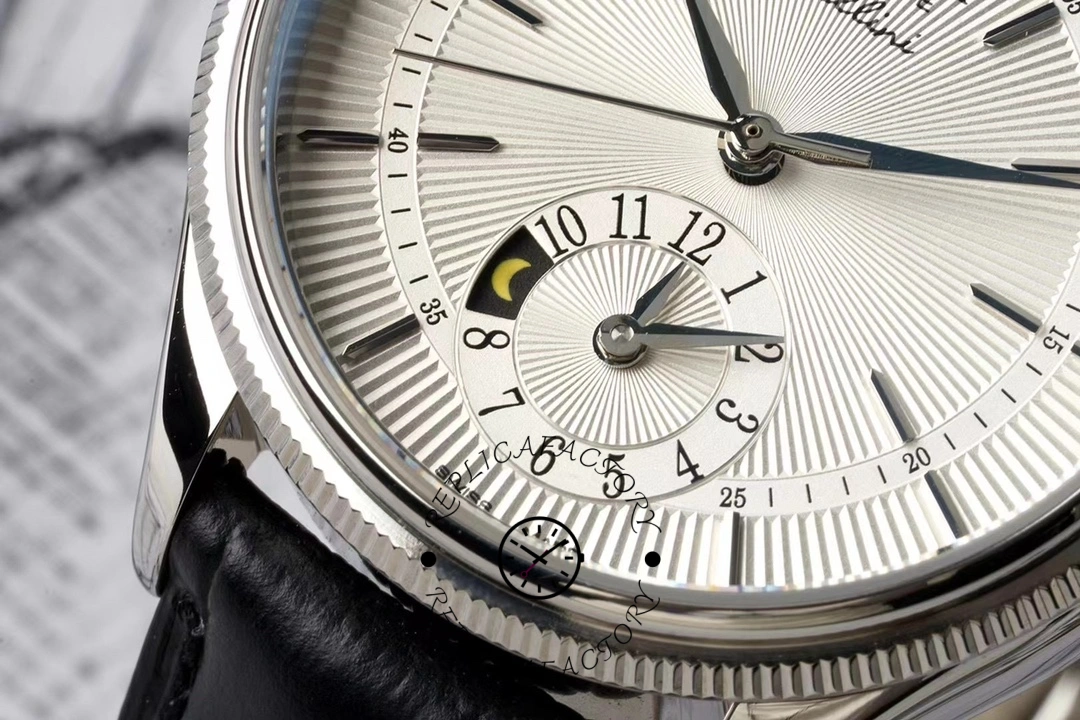 Rolex Cellini Dual Time 50529 Silver Sunburst Dial Brown Leather Strap 39mm Mens Replica Watch