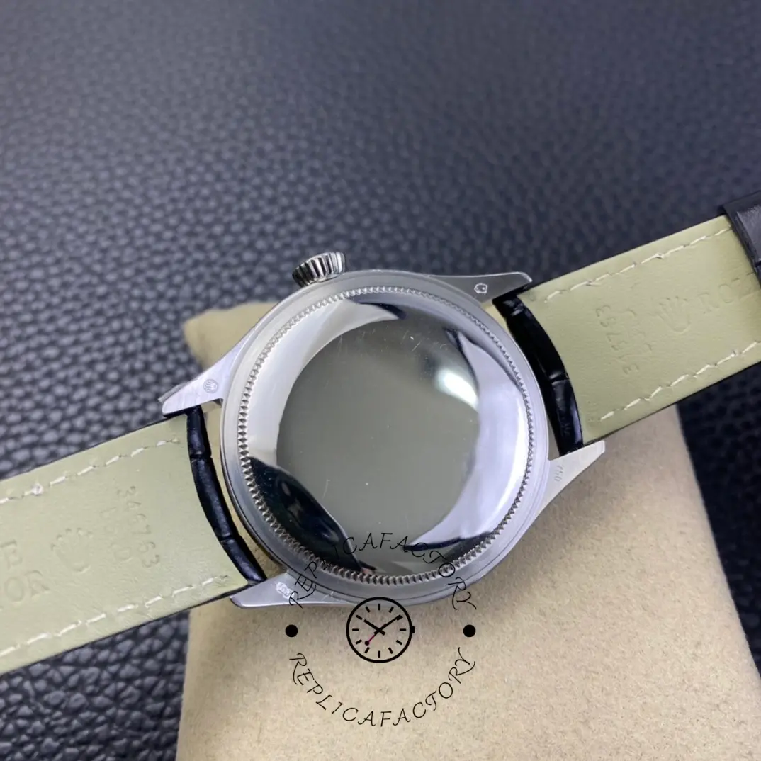 Rolex Cellini Date 50519 Black Leather Silver Dial 39mm Mens Replica Watch