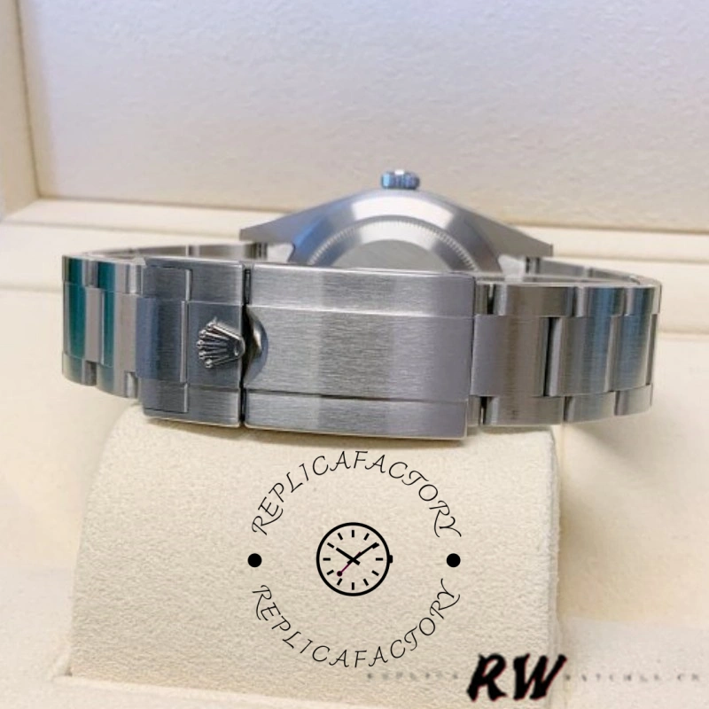 Rolex Explorer 214270 bracelet underside view, Oyster links and clasp on cushion.