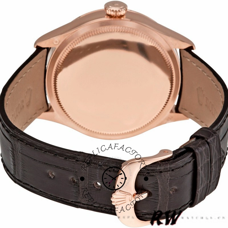 Rolex Cellini Dual Time 50525, caseback product photo showing polished back and strap.