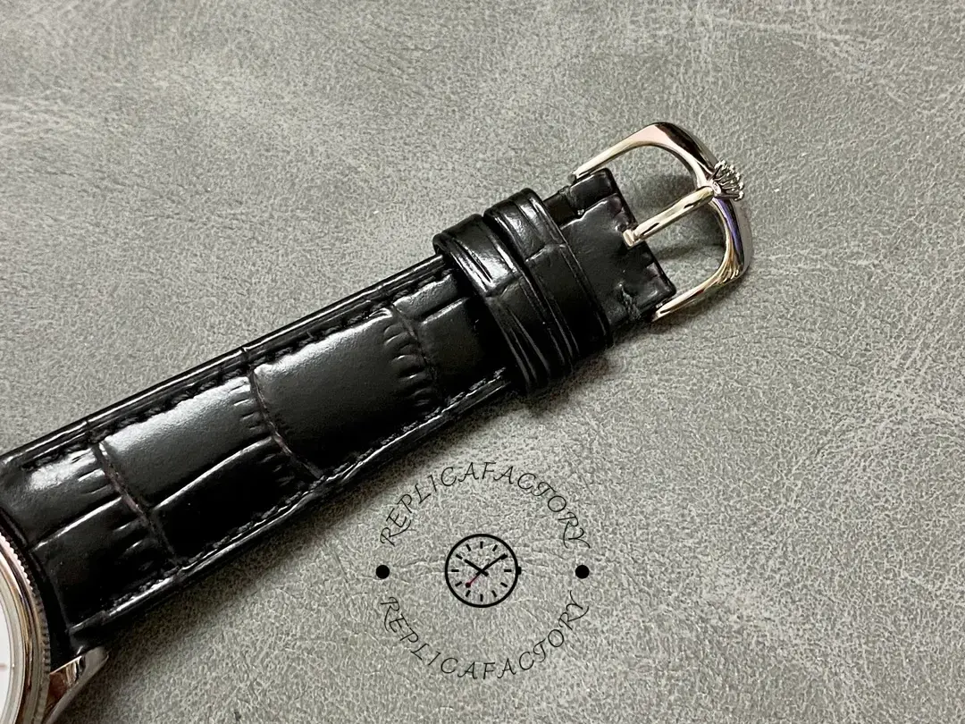 Rolex Cellini Time 50509 Black Leather Strap White Dial 39mm Mens Replica Watch
