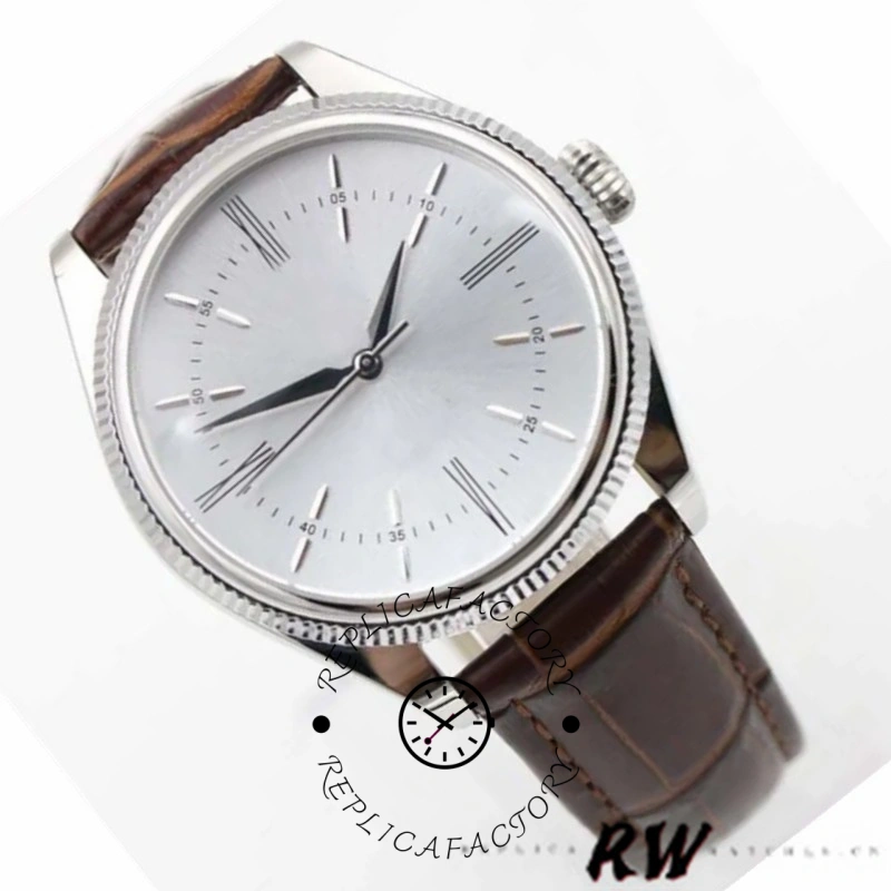 Rolex Cellini Time 50509 Brown Leather Strap White Dial 39mm Mens Replica Watch