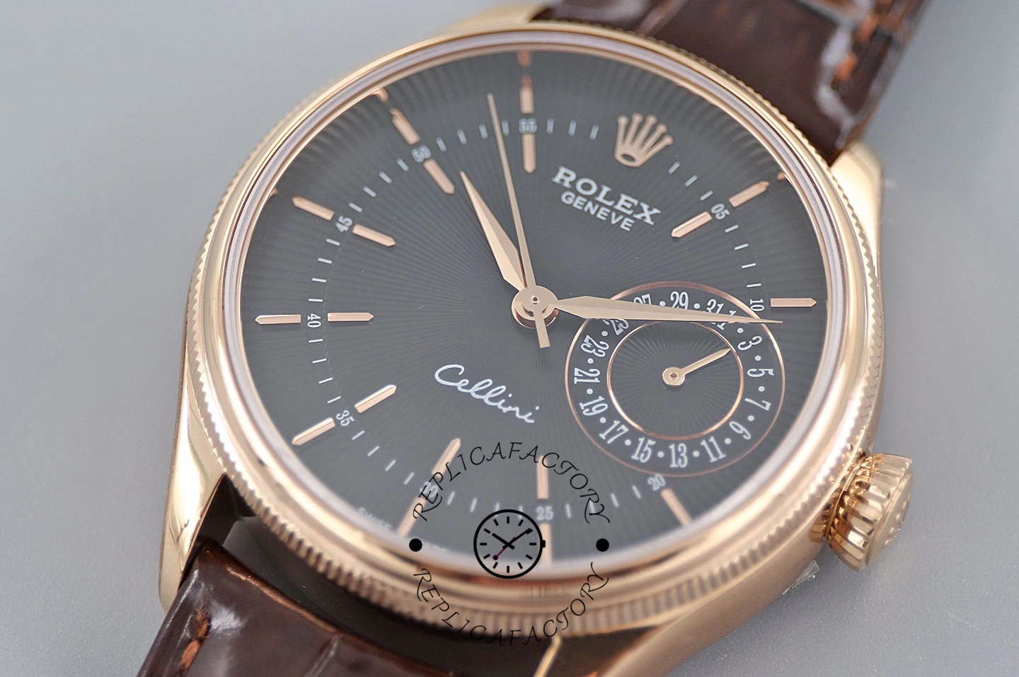 Rolex Cellini Date 50515 Brown Leather Black Index Dial 39mm Mens Replica Watch