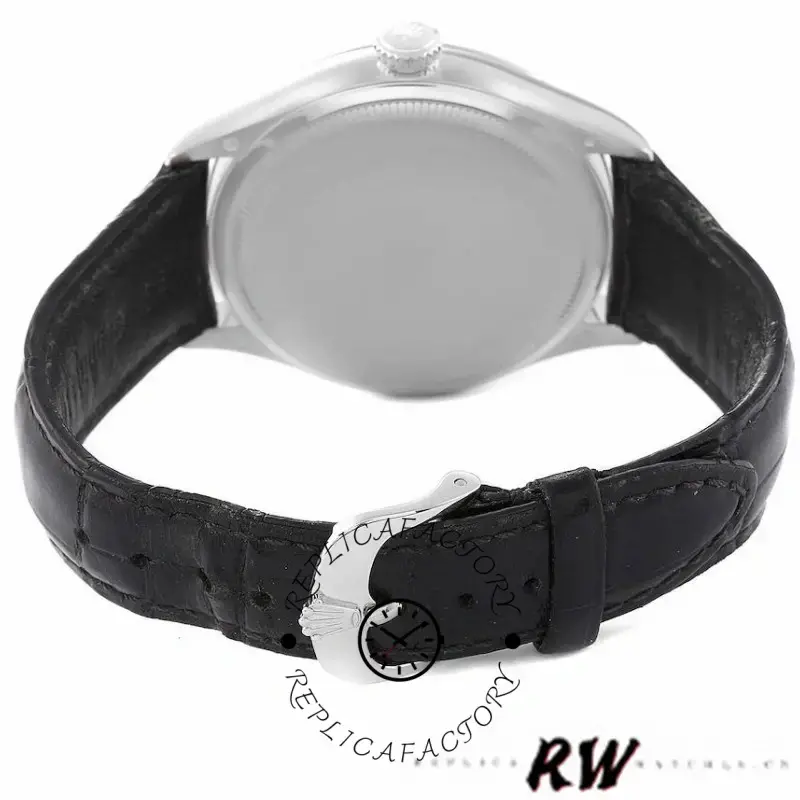 Rolex Cellini Time 50509 Black Leather Strap Black Dial 39mm Mens Replica Watch