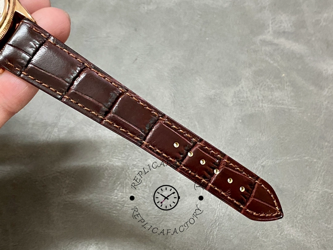 Rolex Cellini Dual Time 50525 Silver Dial Brown Leather Strap 39mm Mens Replica Watch