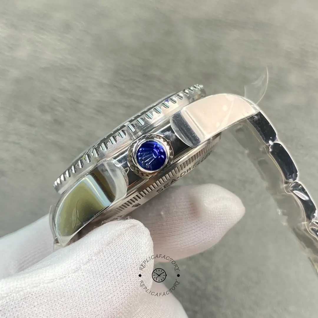 Rolex Sea-Dweller Deepsea 116660, crown-side close-up showing crown and case profile.