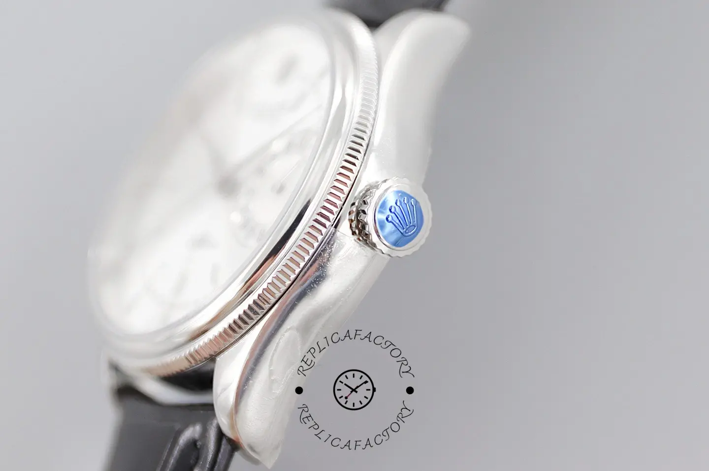 Rolex Cellini Date 50519 Black Leather Silver Dial 39mm Mens Replica Watch