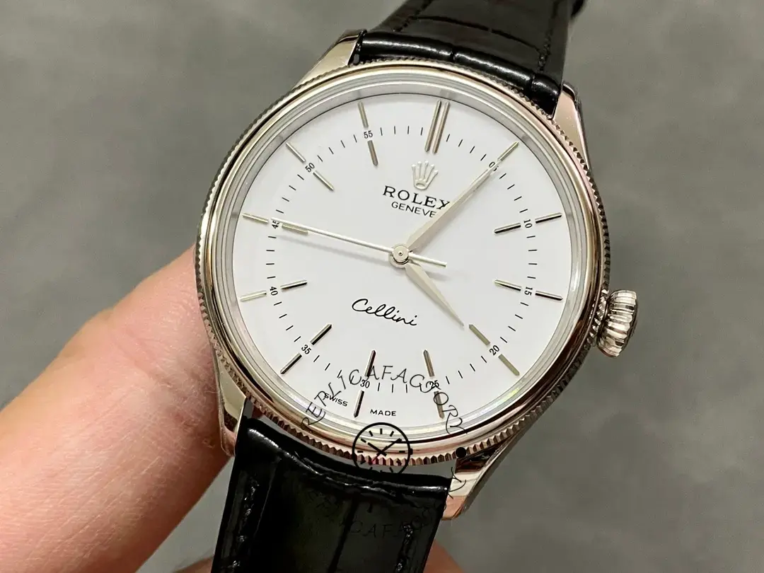 Rolex Cellini Time 50509 Black Leather Strap White Dial 39mm Mens Replica Watch