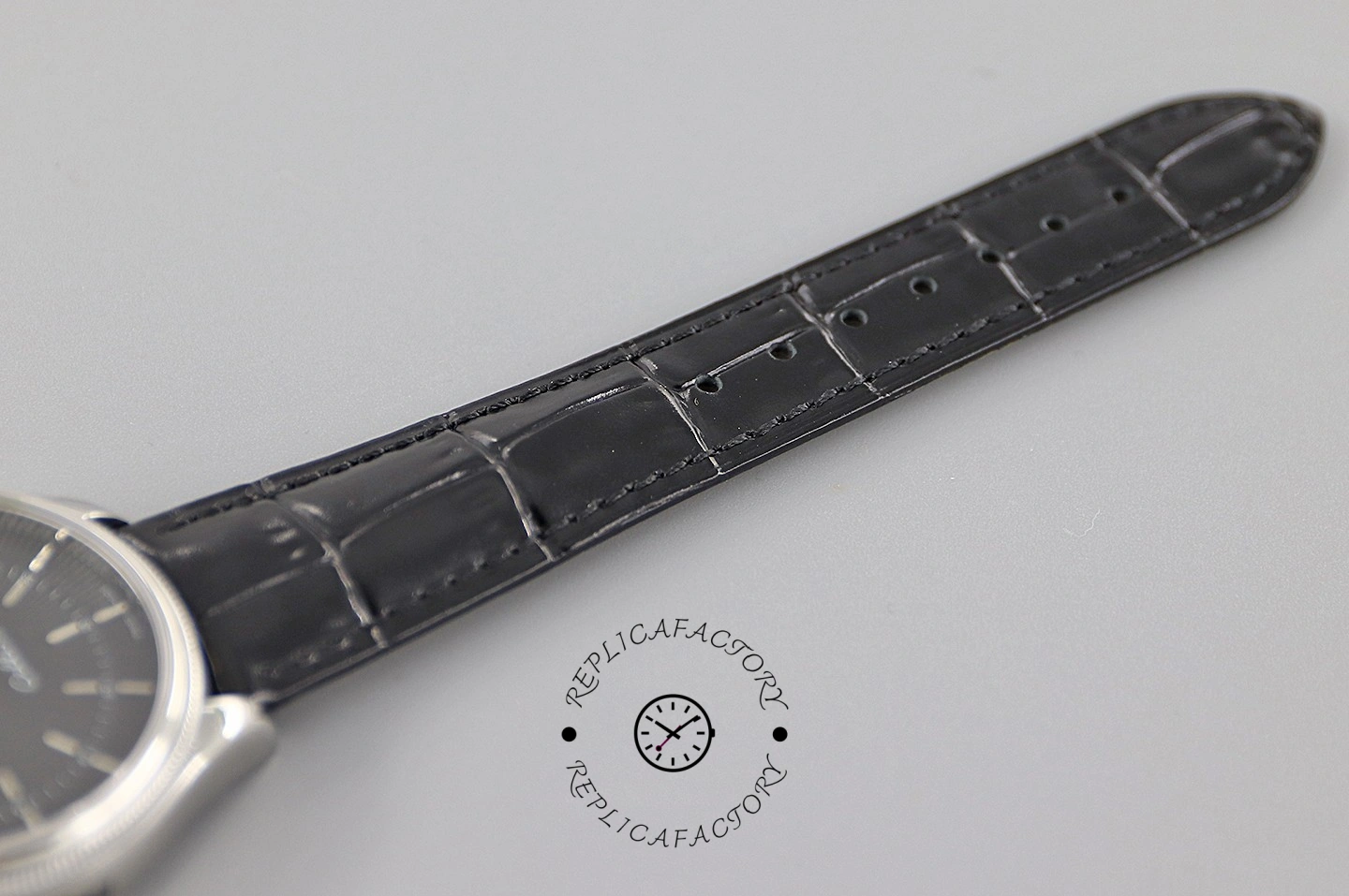 Rolex Cellini Date 50519 Black Leather Black Dial 39mm Mens Replica Watch