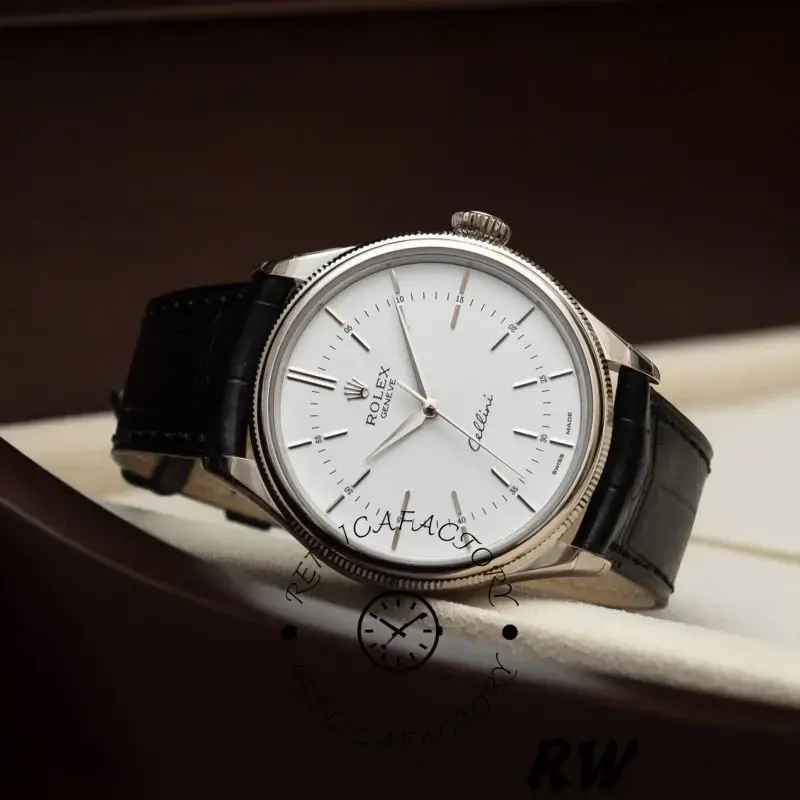 Rolex Cellini Time 50509 Black Leather Strap White Dial 39mm Mens Replica Watch