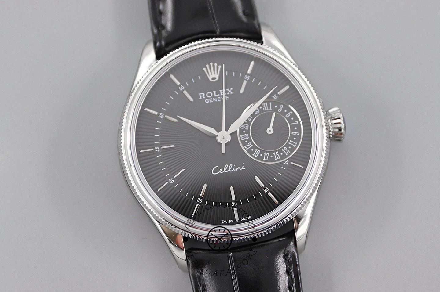 Rolex Cellini Date 50519 Black Leather Black Dial 39mm Mens Replica Watch