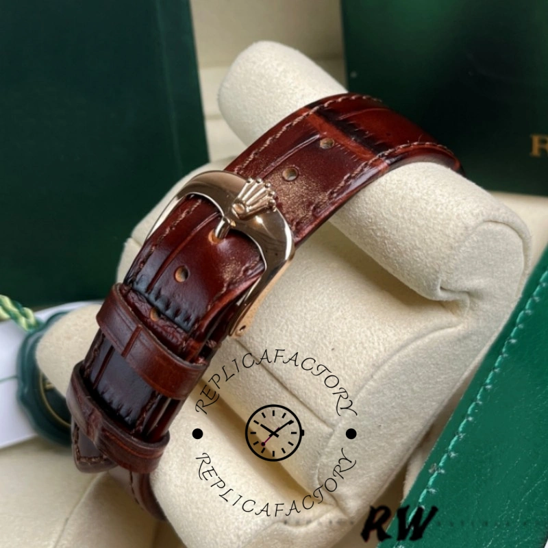 Rolex Cellini Time 50505 Brown Leather Strap Black Dial 39mm Mens Replica Watch