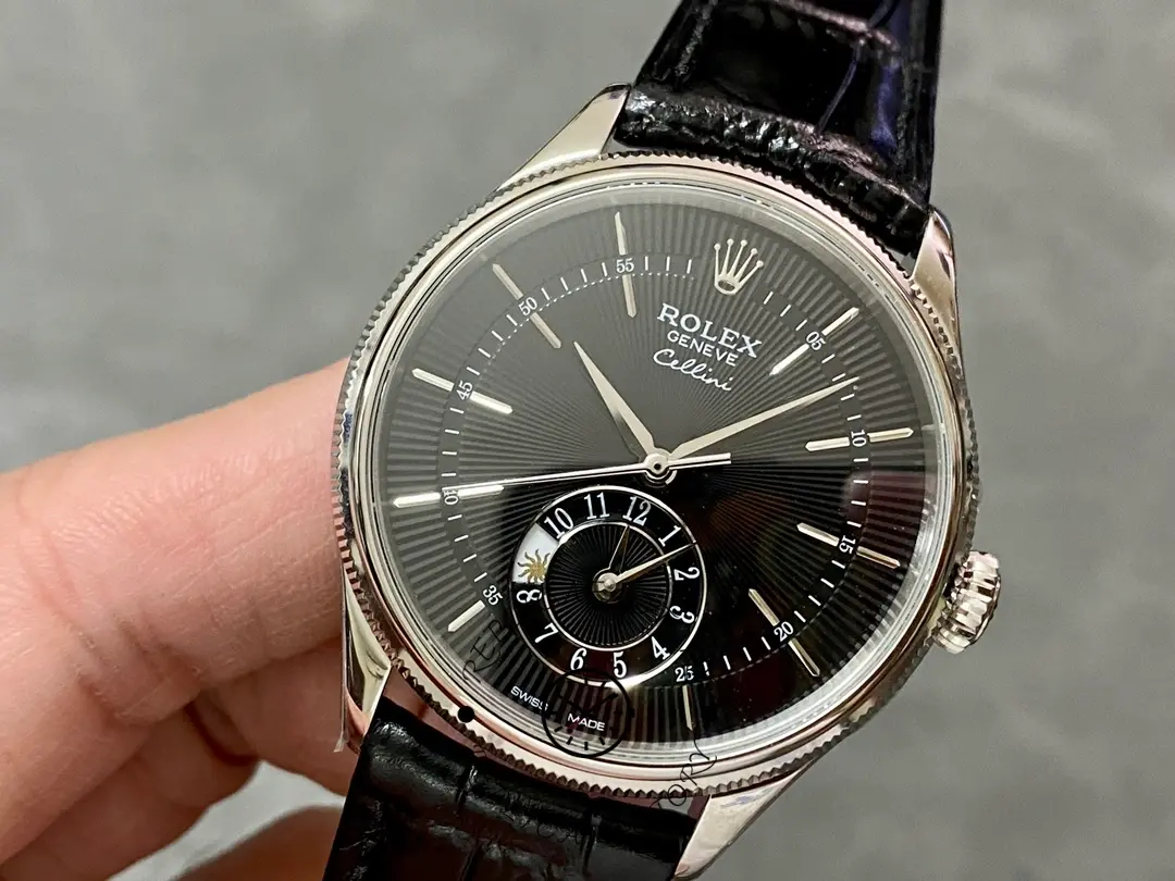 Rolex Cellini Dual Time 50529 Black Dial White Gold 39mm Mens Replica Watch