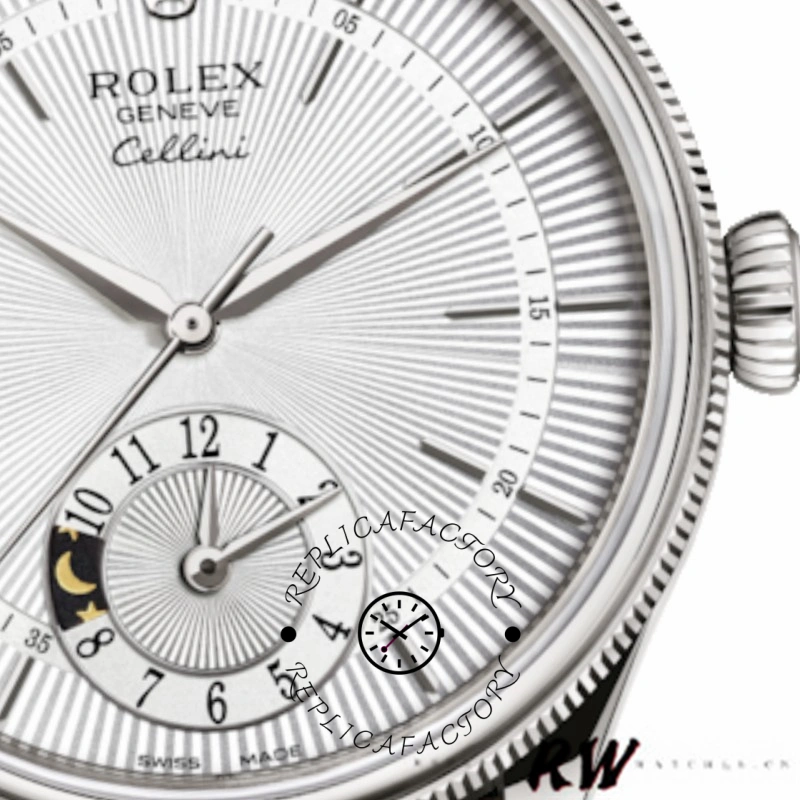 Rolex Cellini Dual Time 50529 Silver Dial Brown Strap 39mm Mens Replica Watch