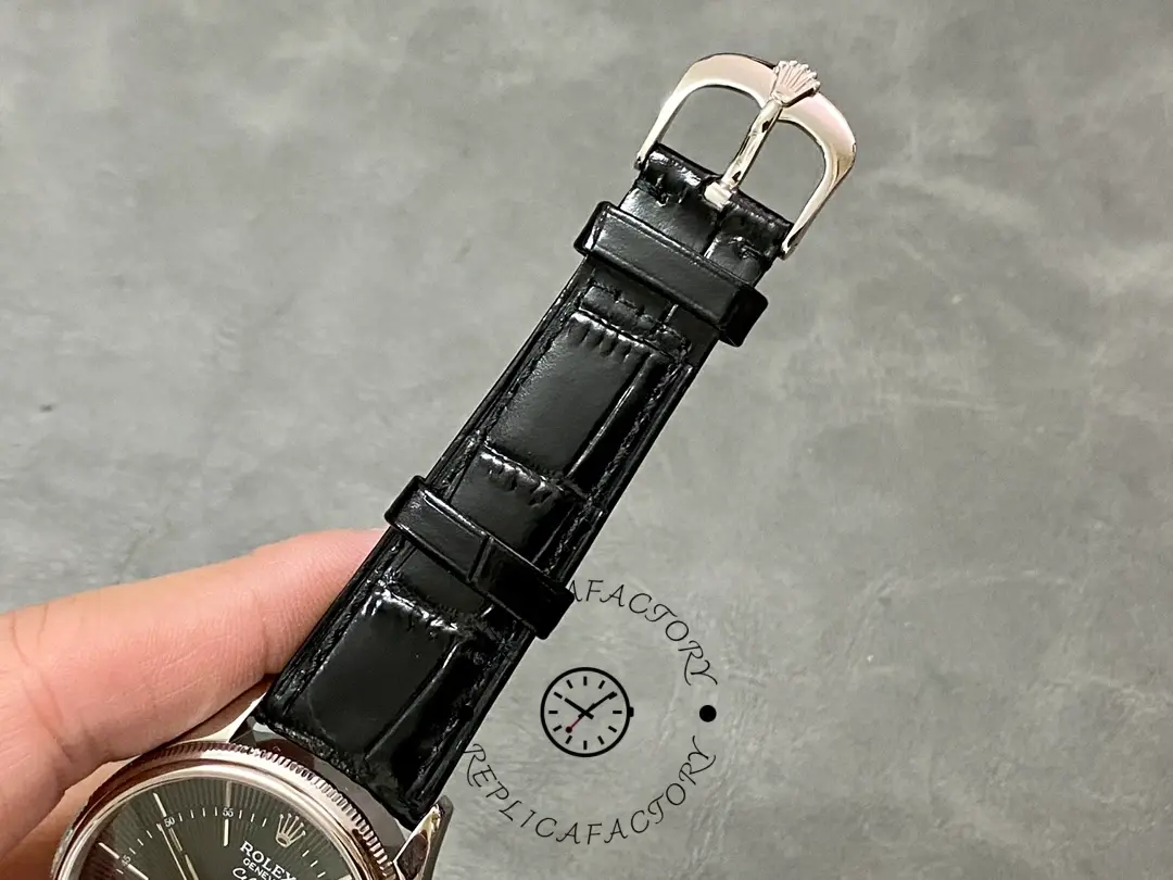 Rolex Cellini Dual Time 50529 Black Dial White Gold 39mm Mens Replica Watch