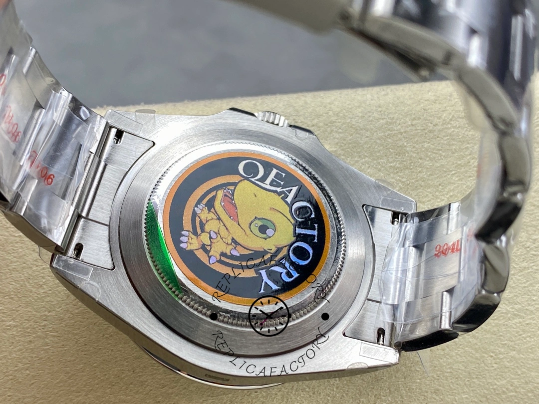 Rolex Explorer II m226570 0002 movement view, open case back showing rotor and mechanism.