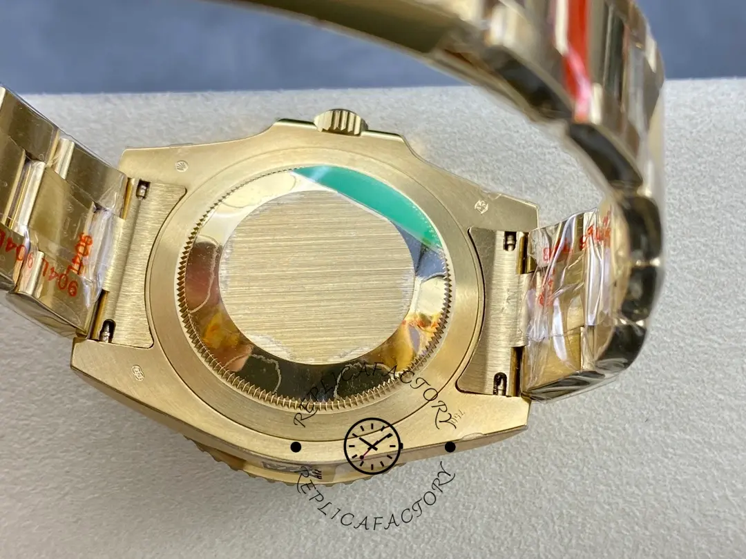 Caseback view of Rolex GMT-Master II 116718LN showing solid back and protective sticker.