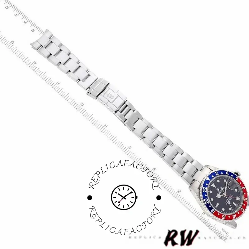 Rolex GMT-Master II 16710, full bracelet view showing steel links laid flat.