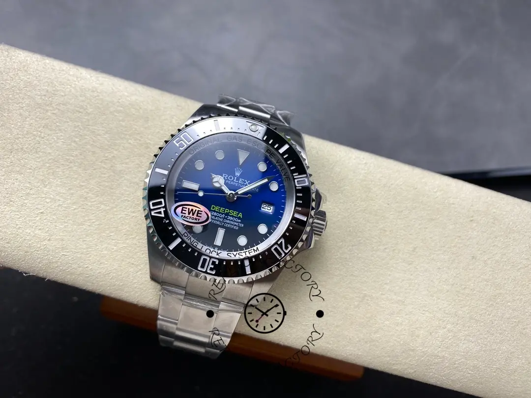 Rolex Sea-Dweller Deepsea 136660 0005, on cushion view showing full watch and bracelet.