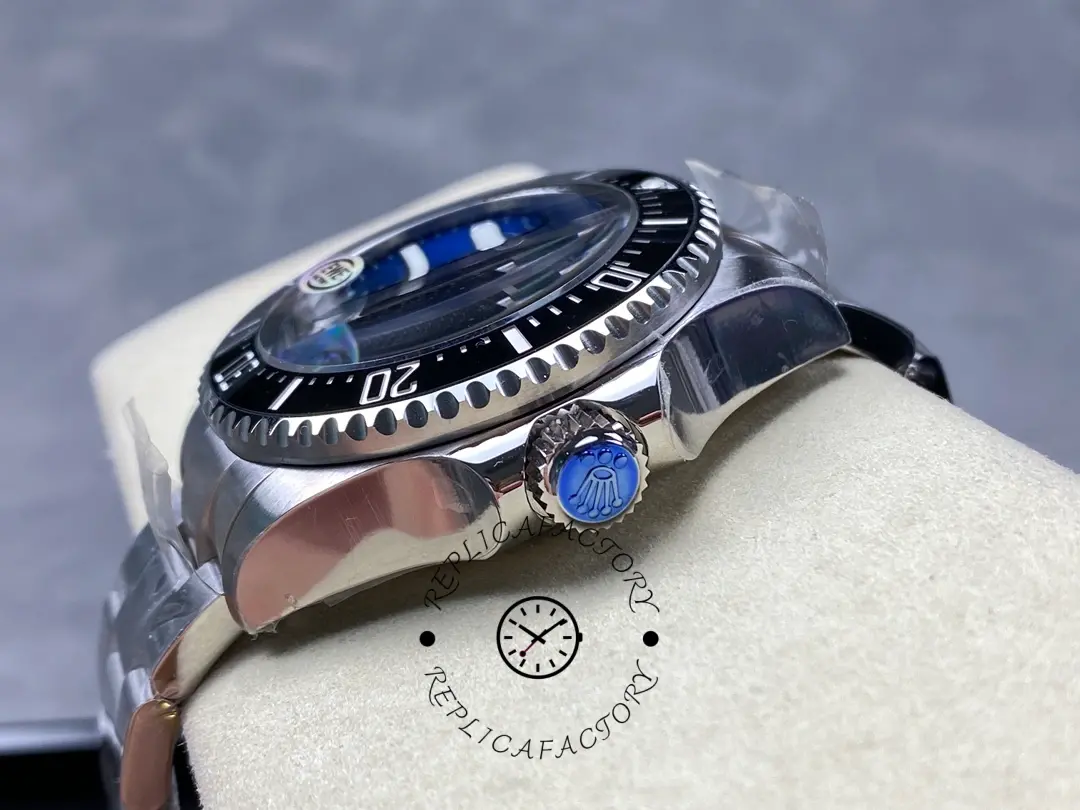 Rolex Sea-Dweller Deepsea 136660 0005, crown-side close-up showing case edge and crown.