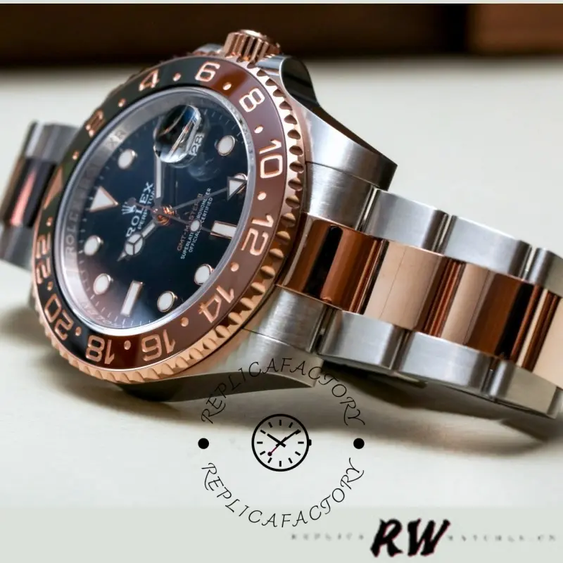Rolex GMT-Master II 126711CHNR, two-tone Oyster links, case edges visible and finish detail.
