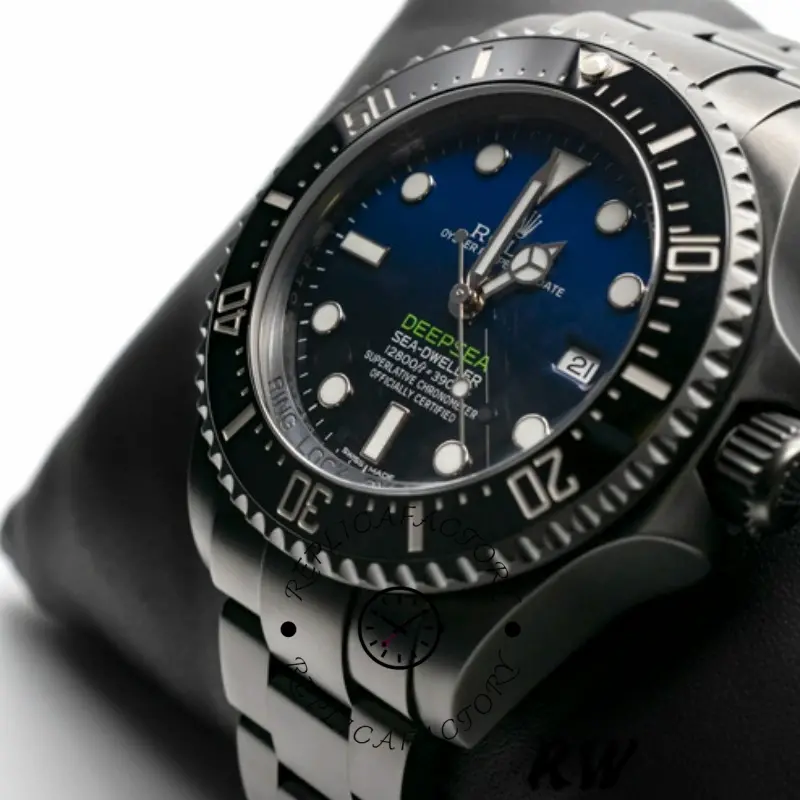Angled front view of the Rolex Sea-Dweller Deepsea 116660 PVD/DLC with D-Blue dial.