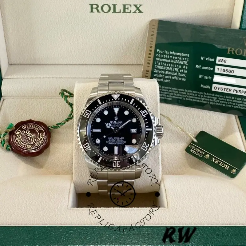 Full set of Rolex Sea-Dweller Deepsea 116660 with box, tags, and documents.