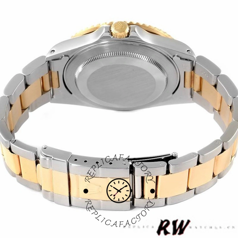 Rolex GMT-Master II 16713LN, caseback view showing solid back and two-tone bracelet.