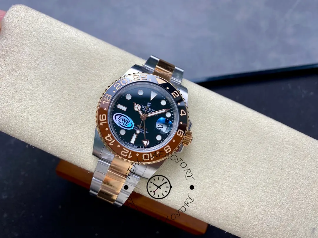 Another wrist-on-roll view of Rolex GMT-Master II 126711CHNR, black dial and bezel shine.