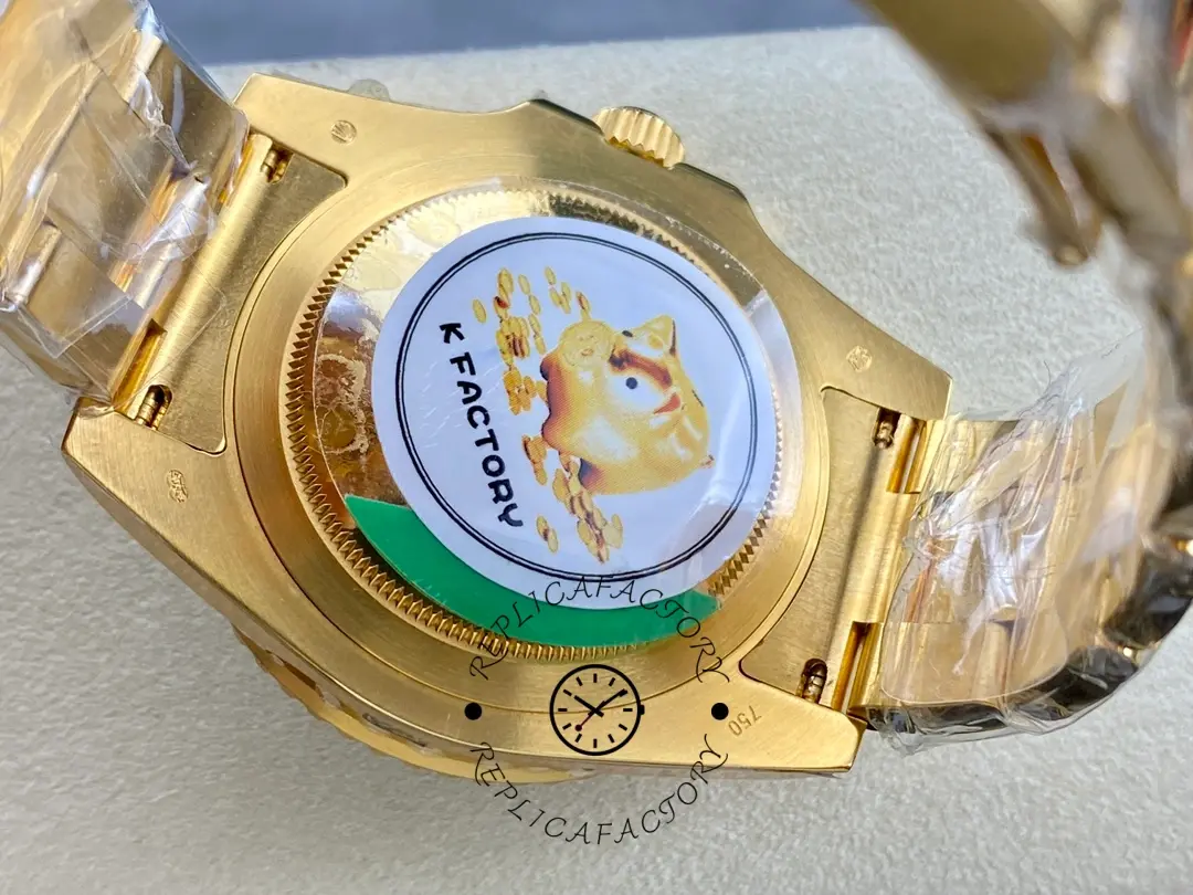 Rolex GMT-Master II 116718LN, underside view showing caseback sticker and bracelet links.