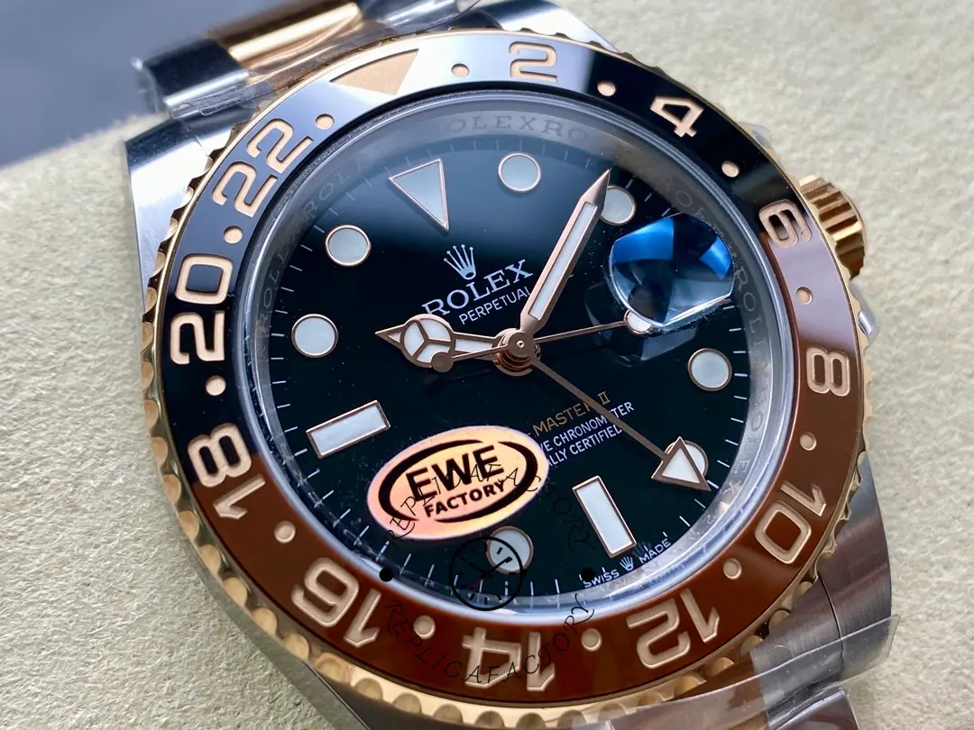 Close-up of Rolex GMT-Master II 126711CHNR dial, showing hands, markers, and date cyclops.