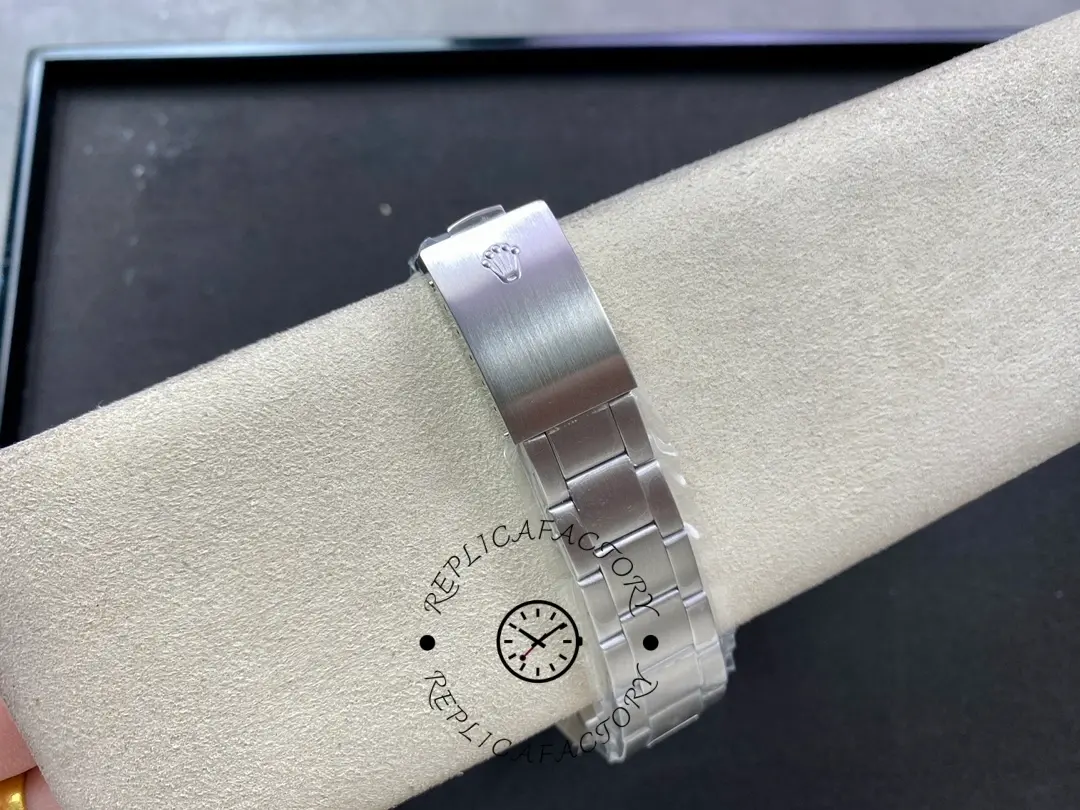 Rolex GMT-Master II 16710, bracelet view on cushion showing clasp closed from the back.