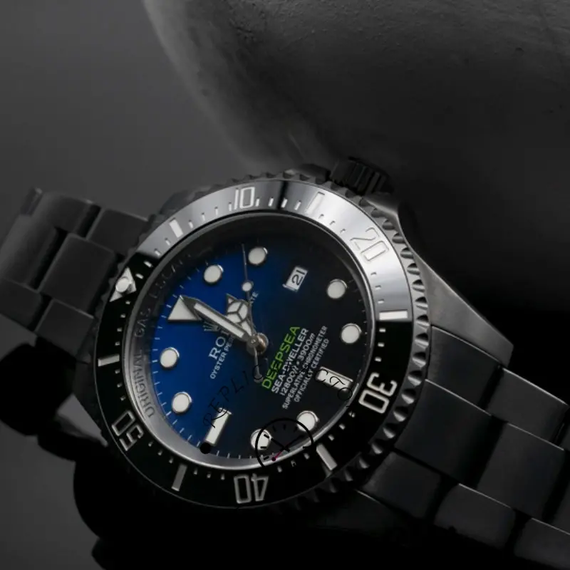 Side angle of the Rolex Sea-Dweller Deepsea 116660 PVD/DLC showing the case and bezel.