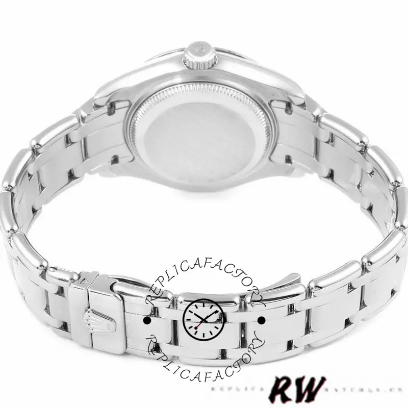 Caseback view of the Rolex Pearlmaster 80319 showing solid back and bracelet links.