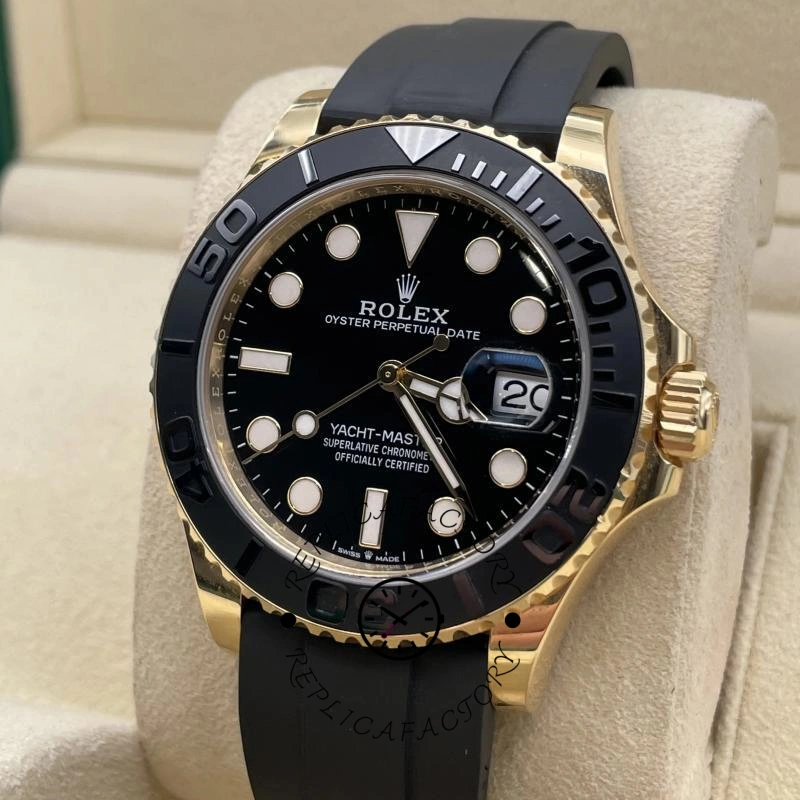 Front close-up of the Rolex Yacht-Master M226658 0001 showing crown side and bezel numerals.