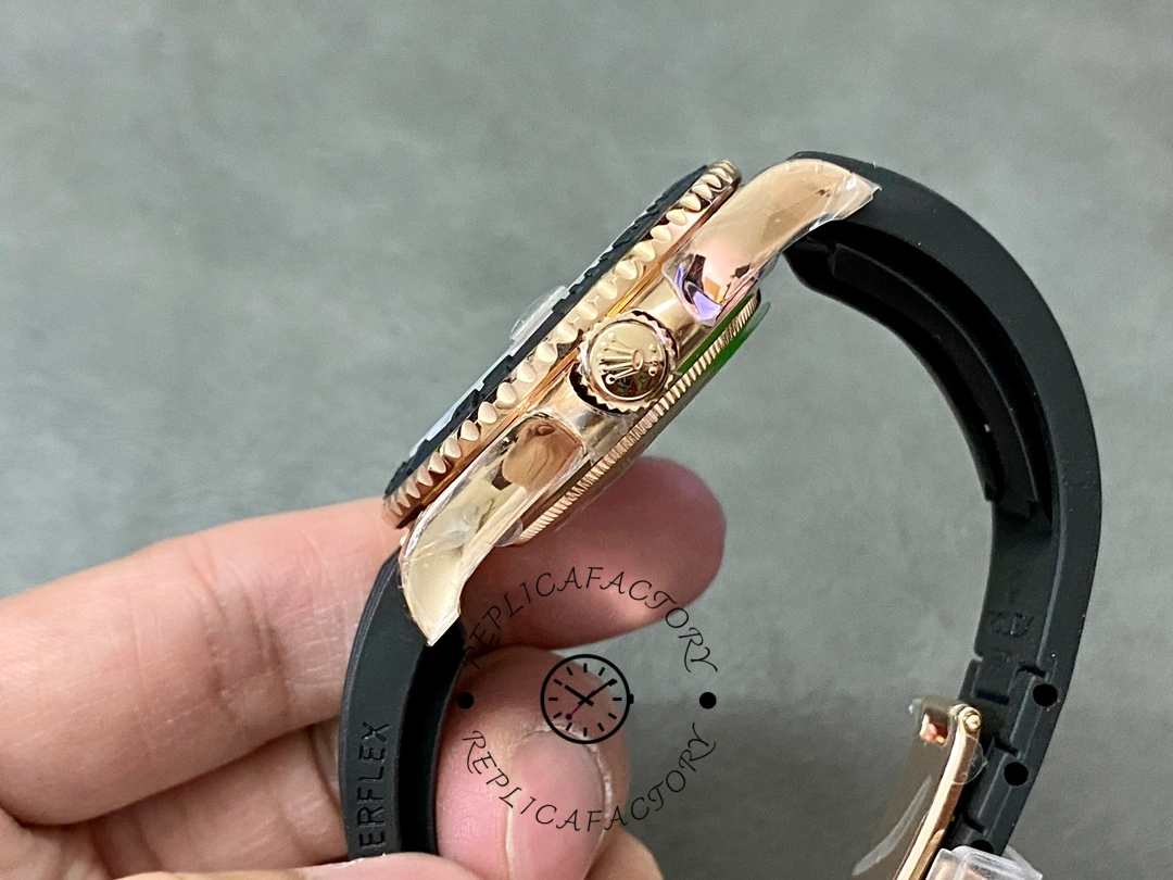 Rolex Yacht-Master 126655 side angle close-up, lugs and Oysterflex strap fitment detail.