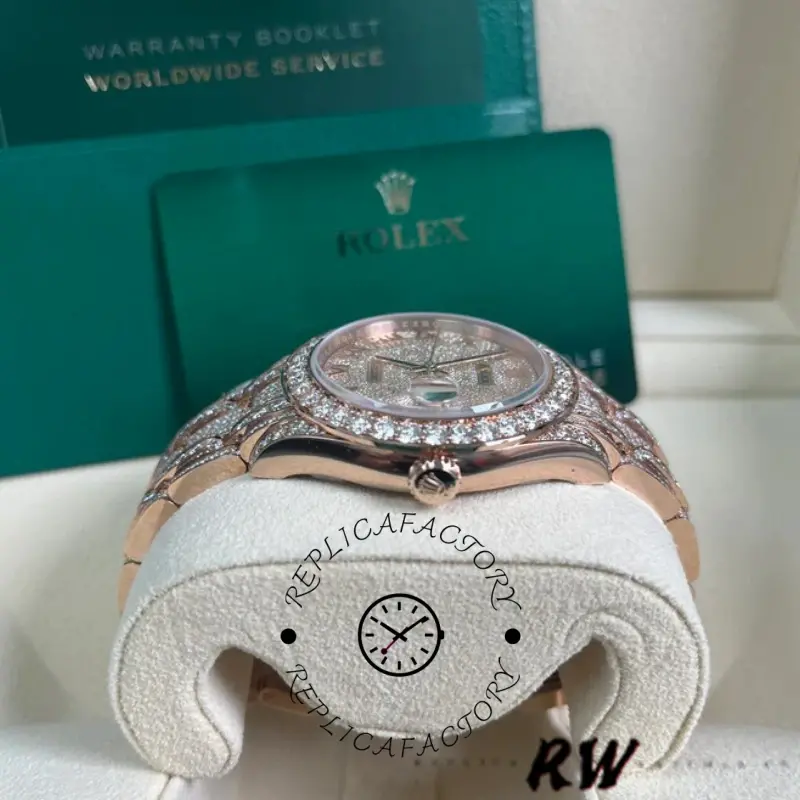 Side profile of the Rolex Pearlmaster 86405RBR showing case thickness and diamond bezel.