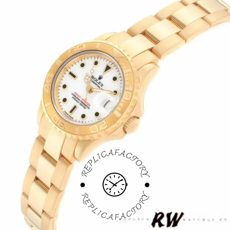 Rolex Yacht-Master 169628 Yellow Gold White Dial 29MM Lady Replica Watch