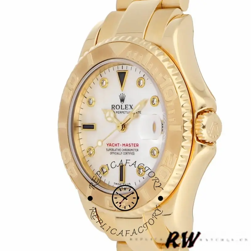 Rolex Yacht-Master 168628 White MOP Dial Yellow Gold 35MM Unisex Replica Watch
