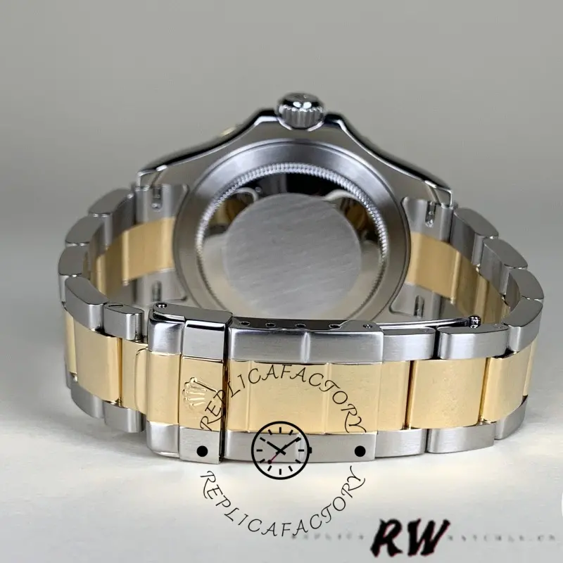 Bracelet and clasp view of Rolex Yacht-Master 16623 showing steel/yellow gold links.