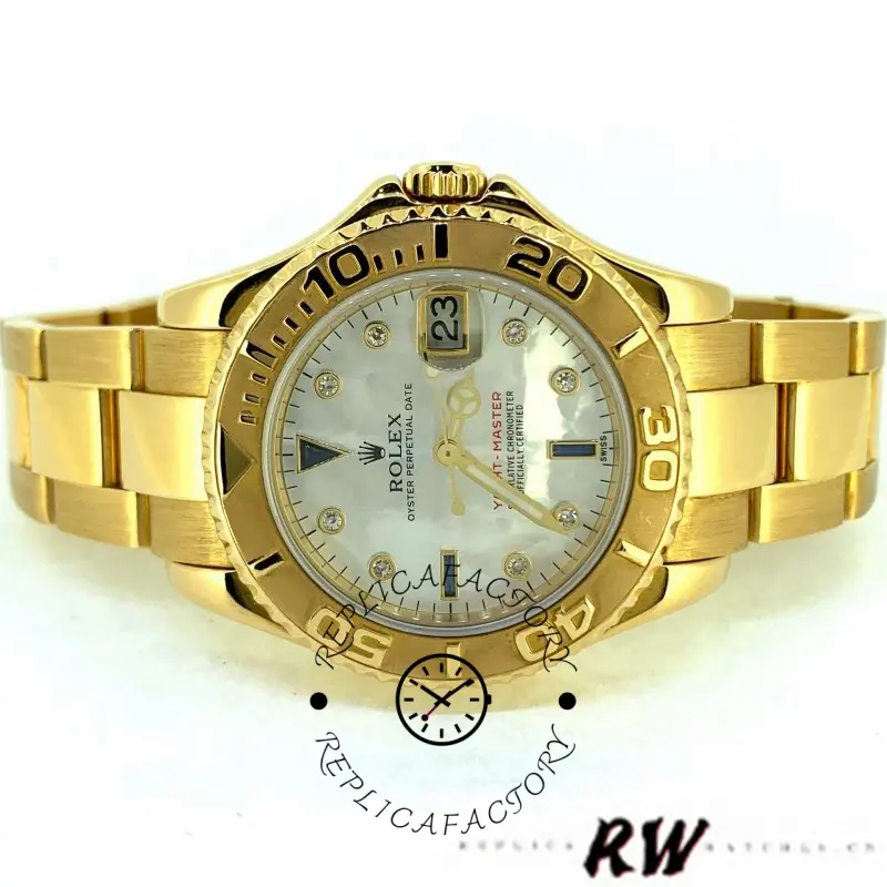 Rolex Yacht-Master 168628 White MOP Dial Yellow Gold 35MM Unisex Replica Watch