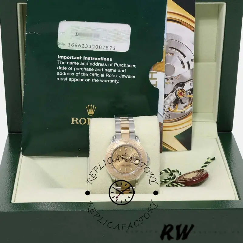 Rolex Yacht-Master 169623 Steel Yellow Gold Champagne Dial 29MM Lady Replica Watch
