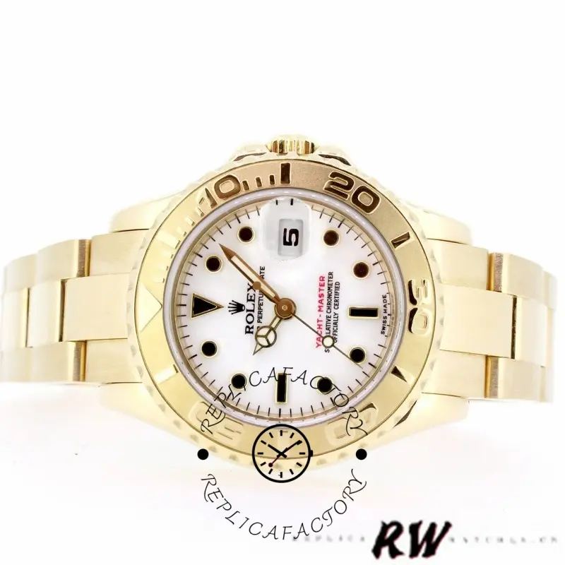 Rolex Yacht-Master 169628 Yellow Gold White Dial 29MM Lady Replica Watch
